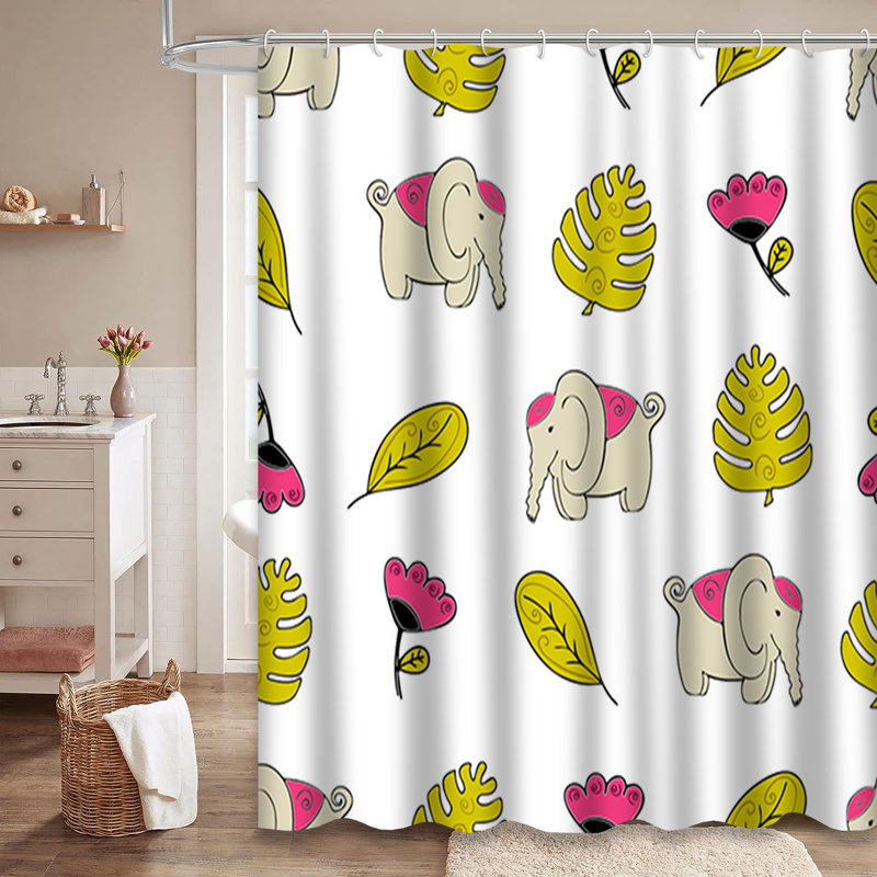 Rideau de douche avec 12 crochets African Jungle Elephant Monstera, L 72 po x l 78 po