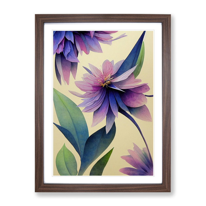 Beautiful Watercolour Flowers No.2 - Single Picture Frame Painting, 34cm H x 25cm W x 2cm D, Brown Framed