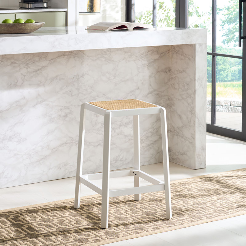 Bluebelle Counter Stool with Solid Wood Frame, Counter Stool (25” Seat Height), White/Natural