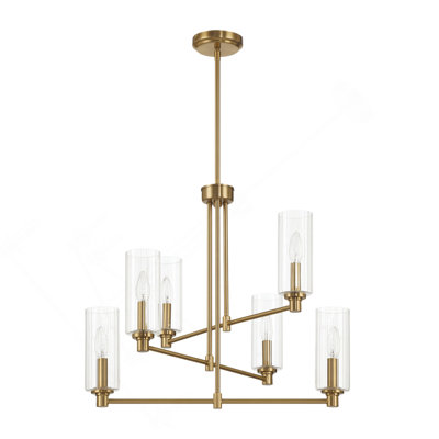 Timeless Six Lights Chandelier With Clear Ribbed Glass - Satin Brass