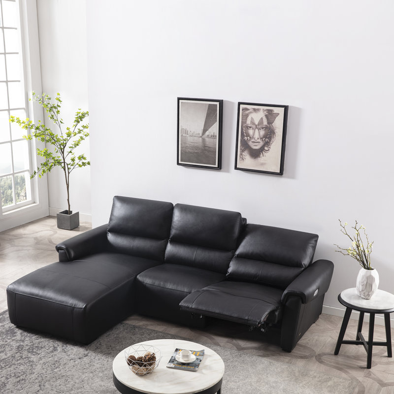 Minnich Upholstered Power Reclining L-Shaped Sectional, Left Hand Facing, Black
