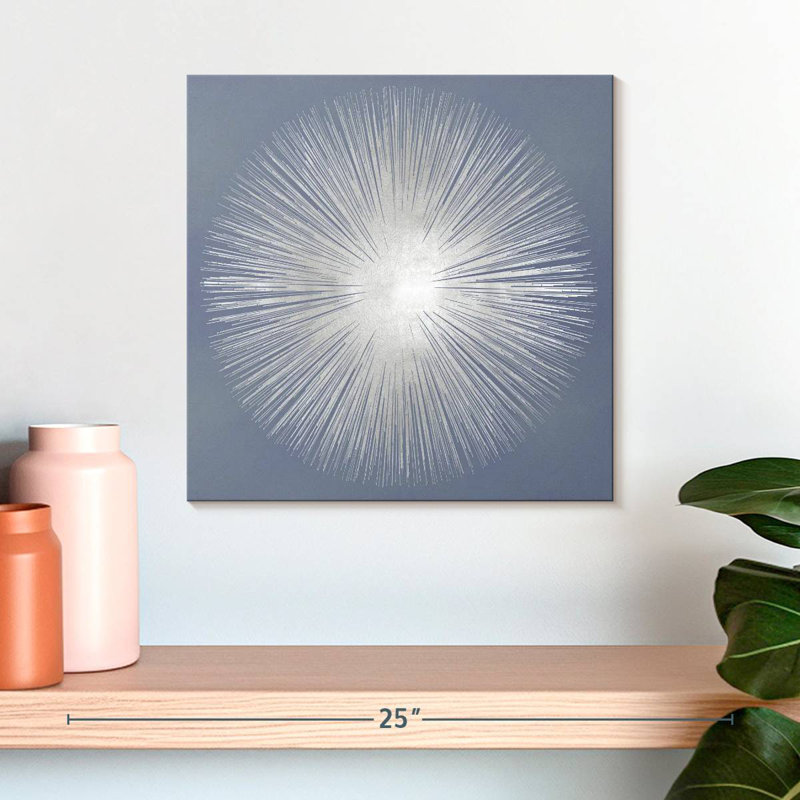 Silver Sunburst On Gray I, 16" H x 16" W