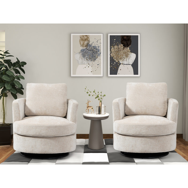 Ottelia 32'' Wide Slipcovered Swivel Barrel Chair, Beige Chenille