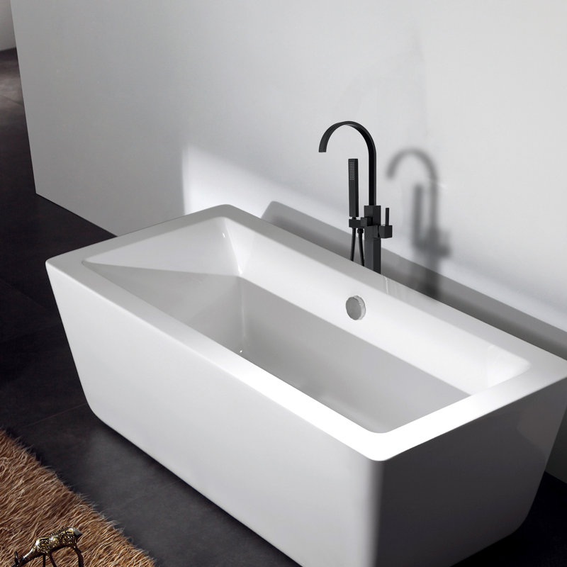 Robinet de baignoire autoportant noir mat avec pomme de douche à main portative incluse