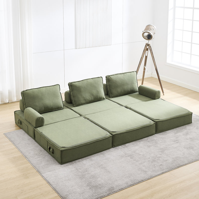 Canapé modulaire en cuir 3 pièces Boneless - sans assemblage requis, Cuir synthétique vert