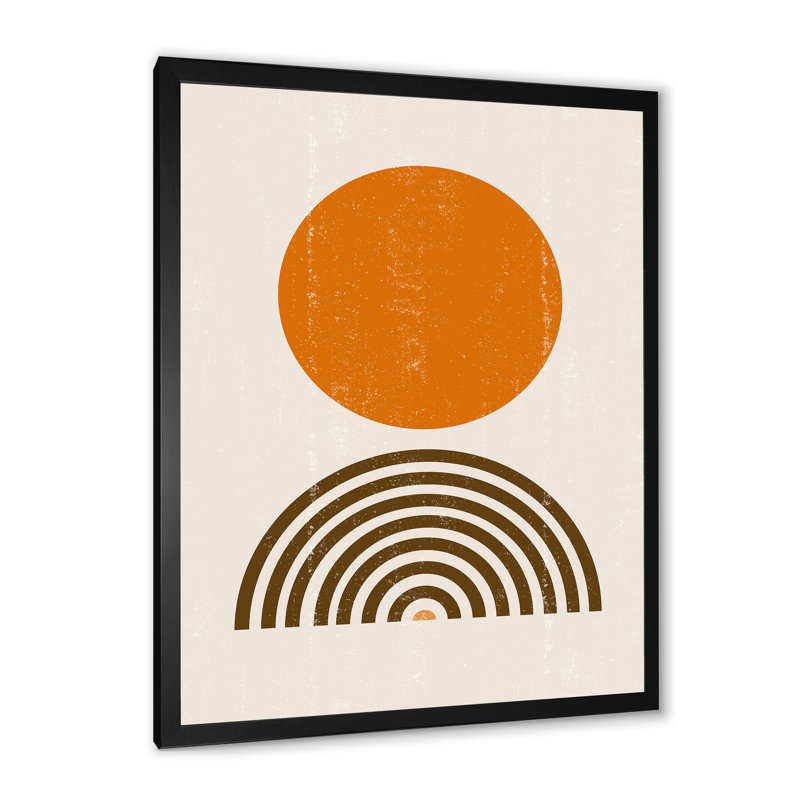 Abstrait soleil orange minimal et arc-en-ciel I - cadre photo, impression sur toile, H 32 po x l 24 po x P 1 po, Cadre noir