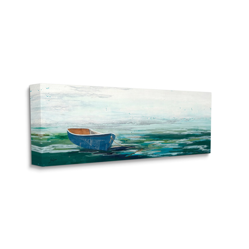 Lone Dinghy Boat Floating Ocean Water Collage par - on, H 10 po x l 24 po x P 1,5 po