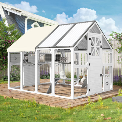 Extra Large Walk-In Outdoor Weatherproof Cover Cat Cages With Bridges And 8 Platforms And 2 Resting Box