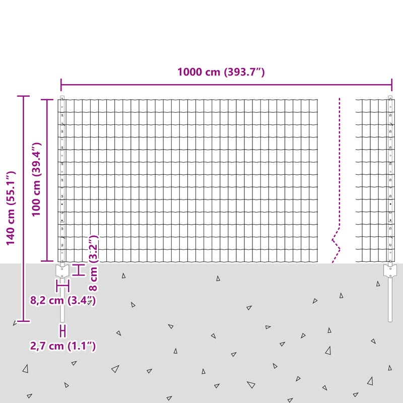 Fence with Post Segment Outdoor Barrier Garden Terrace Divider Boundary, Grey, 100cm H x 1000cm W