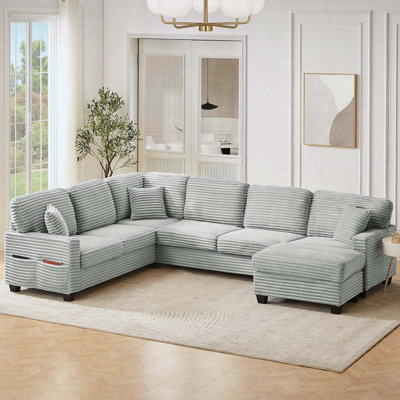 Canapé modulaire en U 125,2 po avec repose-pieds mobile et poches de rangement latérales