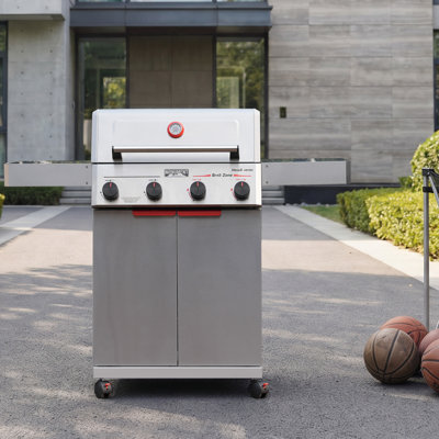 🎁New|Monument Grills 4 Burner Propane Gas Grill, 37,000 BTU, Stainless Steel BBQ with Broil Zone, Cast Iron Grates, Folding Shelves, Easy Clean Enamel Body & Swivel Casters, Mesa II 410BZ
