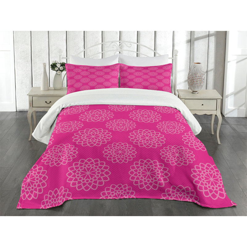 King Pink Quilted Bedspread Set with Pillow Shams