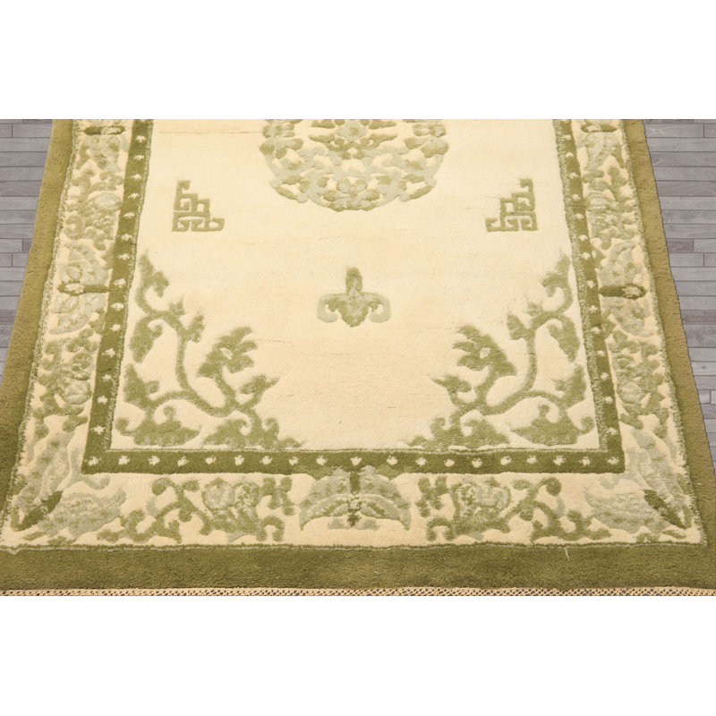 Tapis moelleux ivoire indo-tibétain Art Deco