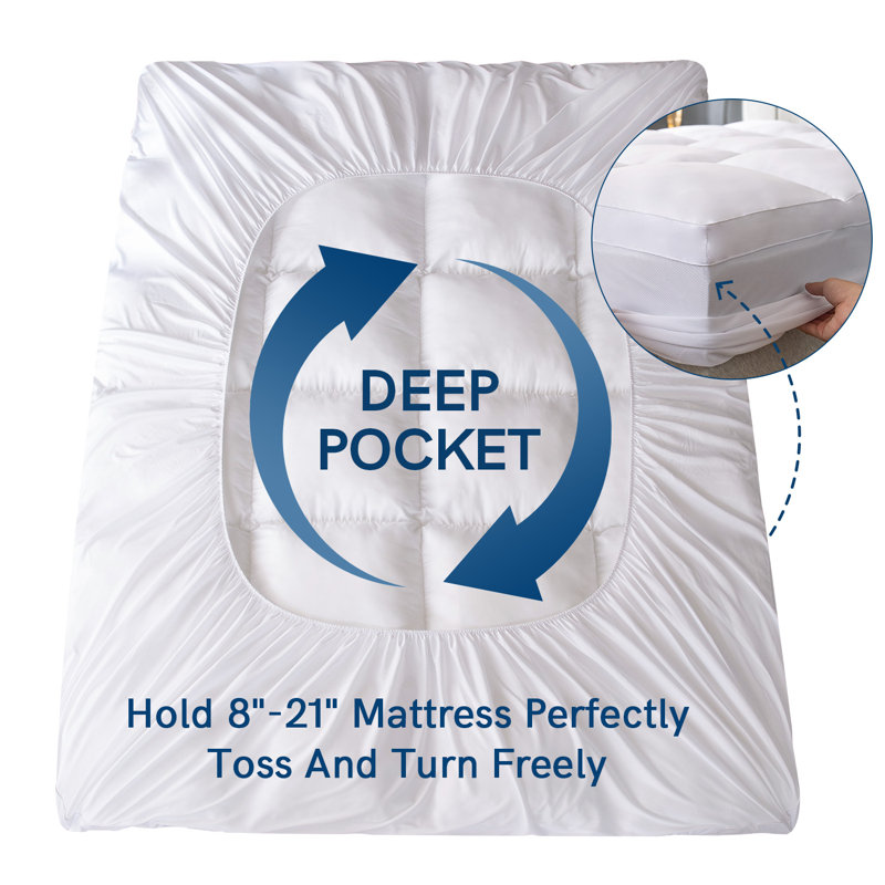 Twin XL White Down Alternative Mattress Topper with Elastic Deep Pocket