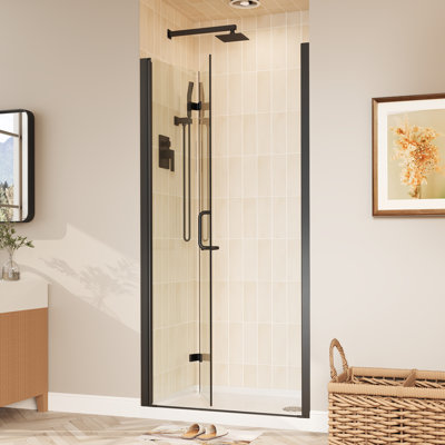 Portes de douche pliantes sans cadre en noir avec verre transparent