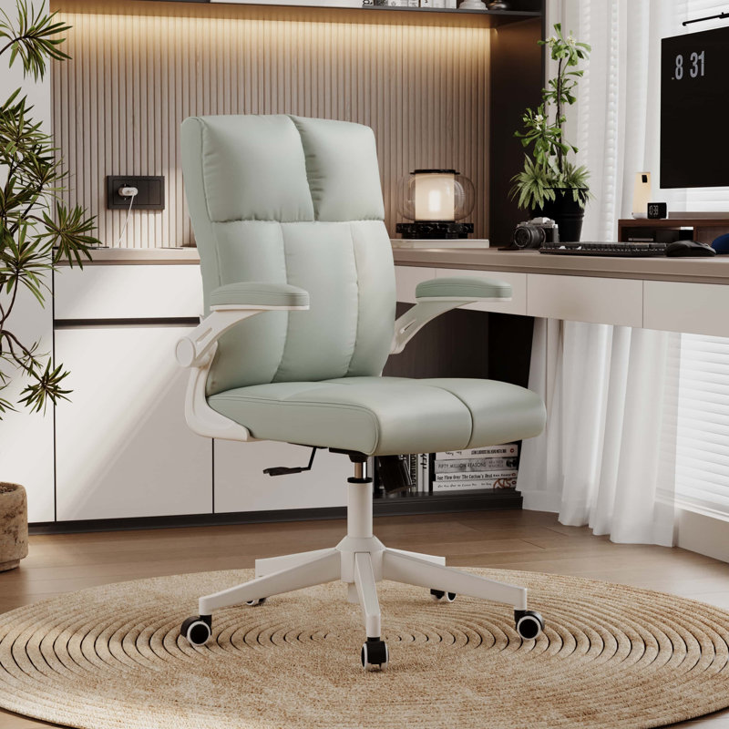 Mid-Back Ergonomic Office Chair,Cloud-Like PU Leather Executive Office Chair,  With Ergonomic Back Support, 360°Swivel Free,Flip-Up Armrests & Height Adjustment,With Silent Rolling Swivel PU Wheel For Home Office