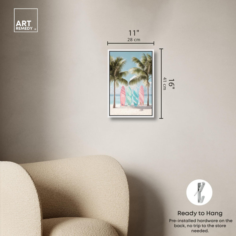 Toile de mer pastel, H 16 po x l 11 po, Cadre flottant blanc