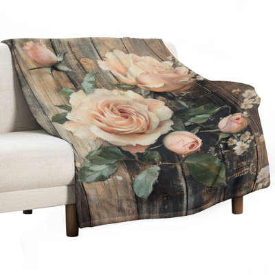 Jeté en flanelle de luxe Peachroses Bloom