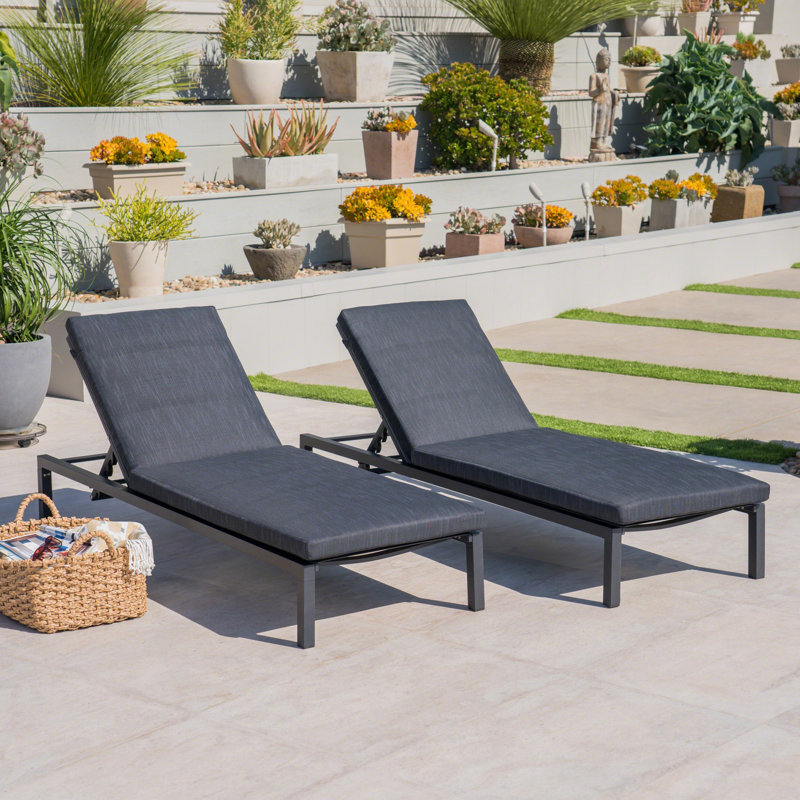 Outdoor Frame with Polyester Cushion Recliner Set of 2