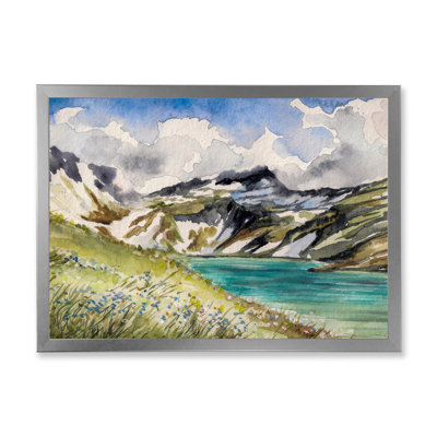 Paysage avec rivière bleue dans les montagnes - Peinture sur toile