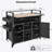 Wicker Outdoor Grill Cart with Extended Plastic Wood Table Top, Rolling Kitchen Island on Wheels, Ample Storage, and Double Handle Design for Patio and Backyard