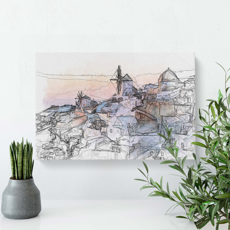 Oia Santorini Skyline In Greece In Abstract - Wrapped Canvas Print, 60cm H x 91cm W x 3cm D