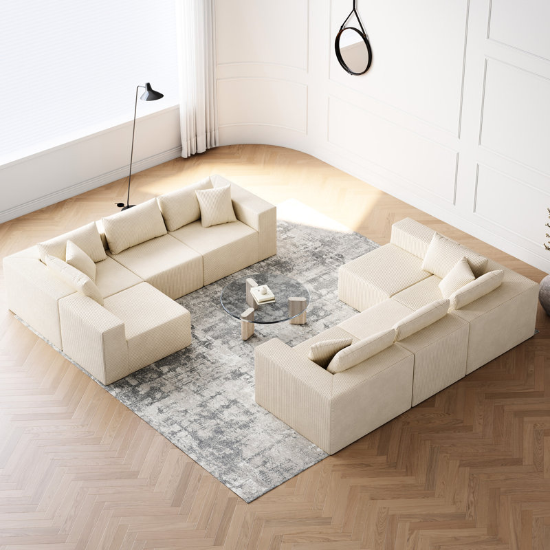Canapé modulaire de 188 pouces en velours côtelé de luxe de 88 pouces, combinaison de 8 pièces en forme de L pour la chambre à coucher, sans assemblage, canapé modulaire de style minimaliste, 4 sièges confortables et une installation facile