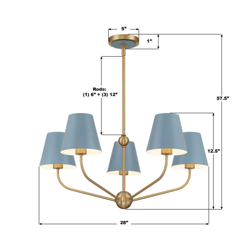 Lustre vibrant Augustina, Bleu / blanc, 5, H 12,5 po x l 28 po x P 28 po