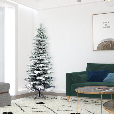 Utica Flocked Fir Slim Unlit Artificial Christmas Tree