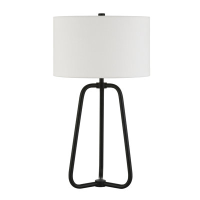 Gio 25.5" Tall Table Lamp with Fabric Shade in Blackened Bronze/White