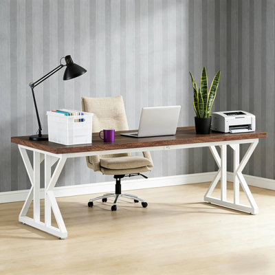 Bureau spacieux pour le bureau et les études, conception double pour accueillir deux personnes, coussins réglables pour une stabilité optimale, style rustique et contemporain, idéal pour le partage de ressources et le multitâche, fabriqué à partir de matériaux de haute qualité.