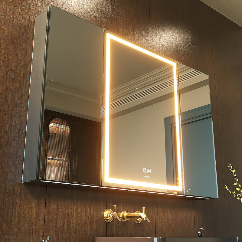 LED Bathroom Medicine Mirror Cabinet, Defog, Dimmable, 3-Color Mode, Outlets & USBs, 28" H x 40" W x 5" D, Triple Door