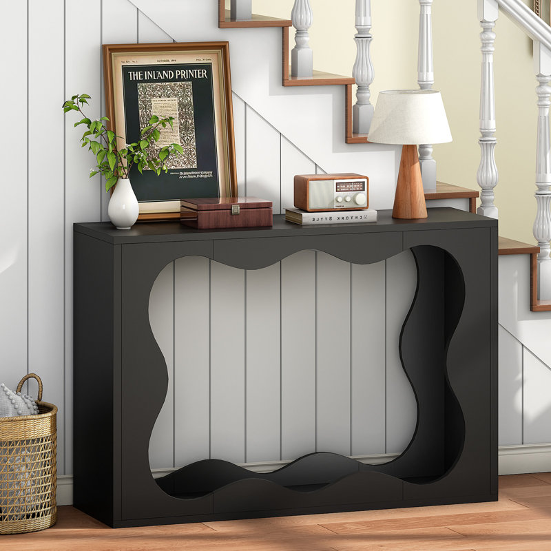 Console 47,2 po, table d'entrée à 2 niveaux avec design ondulé, Noir
