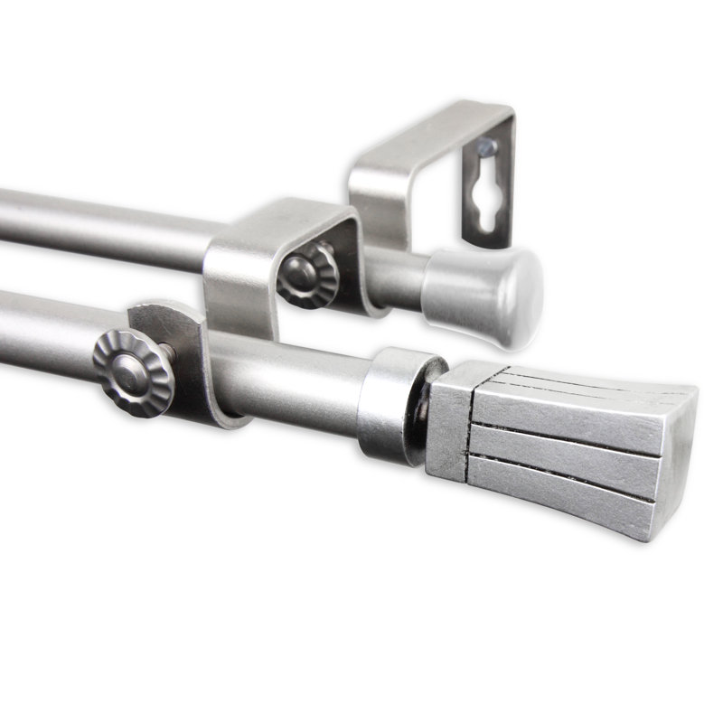 Tringle à rideaux double réglable 0,6 po Shamar, 84 po à L 120 po, Nickel satiné