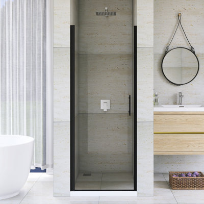 Porte de douche à cadre pivotant en aluminium 28 po x 72 po au fini noir mat