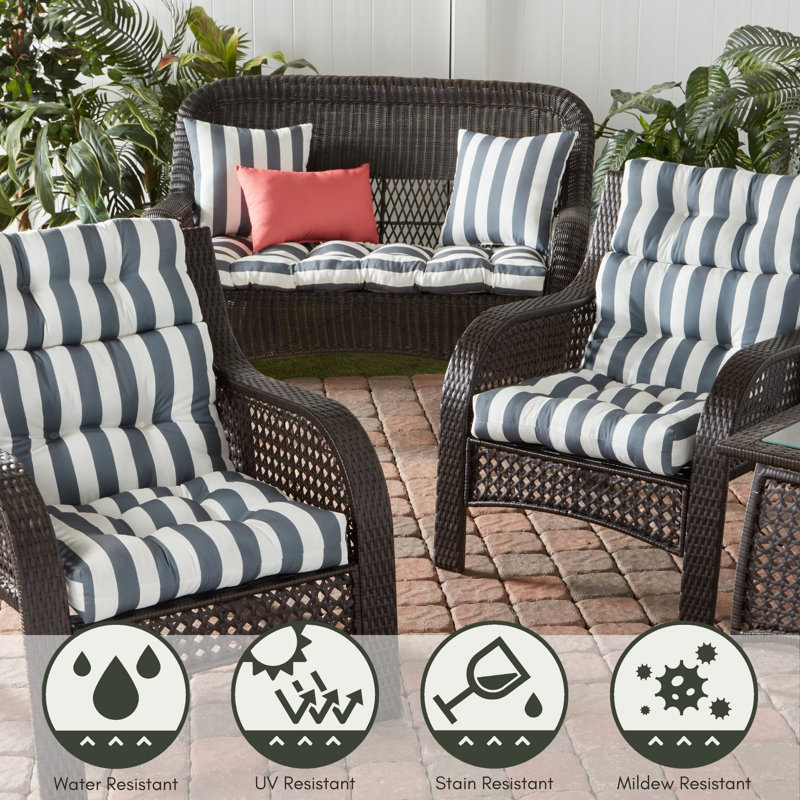 Lester Outdoor High Back Chair Cushion, Canopy Stripe Gray, 1