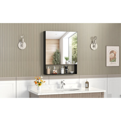 Miroir de rangement pour salle de bain de 30 po de largeur et 24 po de profondeur avec armoire, structure en aluminium, noir, tablettes réglables pour structure d'armoire de toilette, rangement