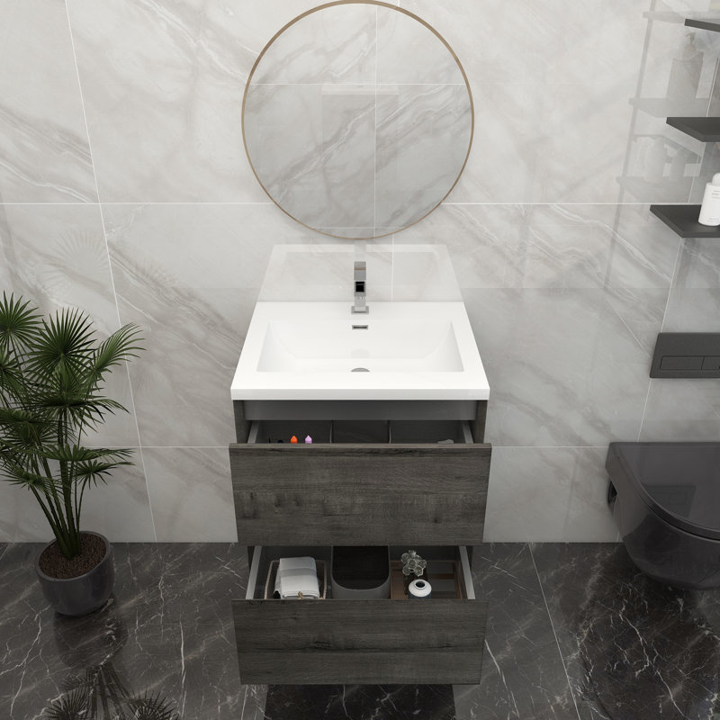 Ensemble de meuble-lavabo simple 23 po mural, Chêne fumé