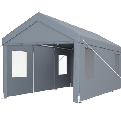 Auvent de garage portatif 10 pi x 20 pi avec structure solide, 2 portes, 4 fenêtres d'aération, abri d'auto à usages multiples 20 po, structure en acier galvanisé, rangement pour véhicule