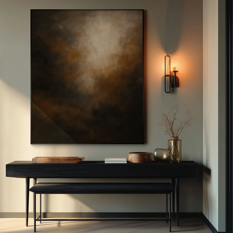 Extra Large Wall Art Fabric Print - Moody Abstract Art Dark Brown & Beige Toned Contemporary Artwork Decor for Living Room or Bedroom - "Frame Assembly Required (Unfinished Frame)"