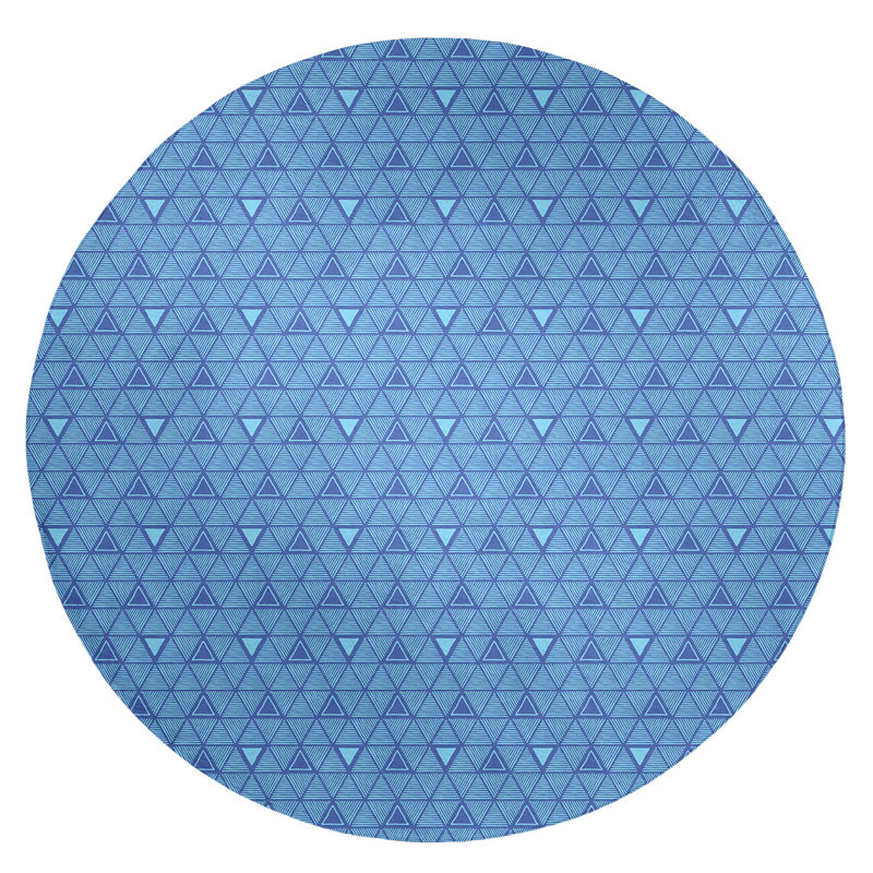 Tapis à triangles à main bleu, Rond 5 pi