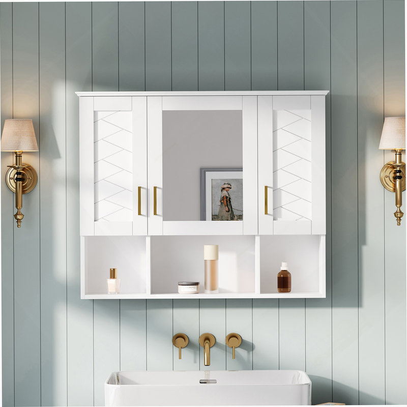 Armoire murale avec tablettes réglables, portes à fermeture en douceur pour la salle de bain, White