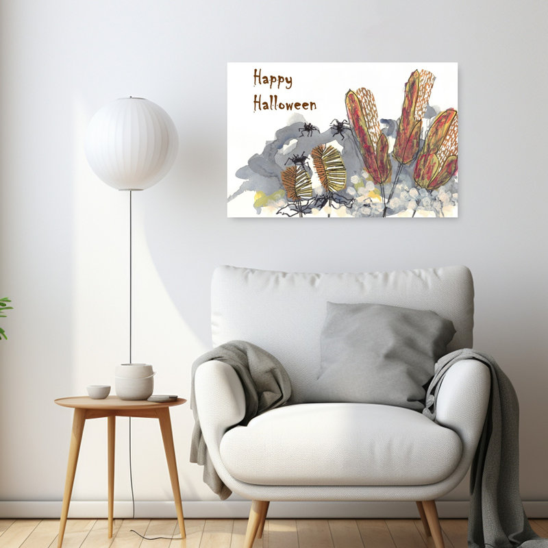 Happy Halloween Spiders Contemporary Spider Autumn Wall Art Print 1 Piece Wrapped Canvas Wall Art, 60.96cm H x 91.44cm W
