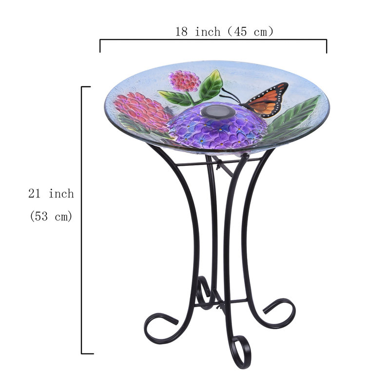  Solar LED Floral Glass Butterfly Bird Bath with Stand