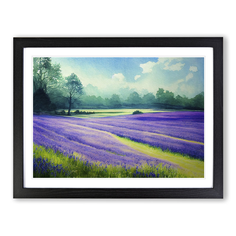 Bluebell Field In Watercolour Vol.3 - Single Picture Frame Painting, 46cm H x 64cm W x 2cm D, Black Framed