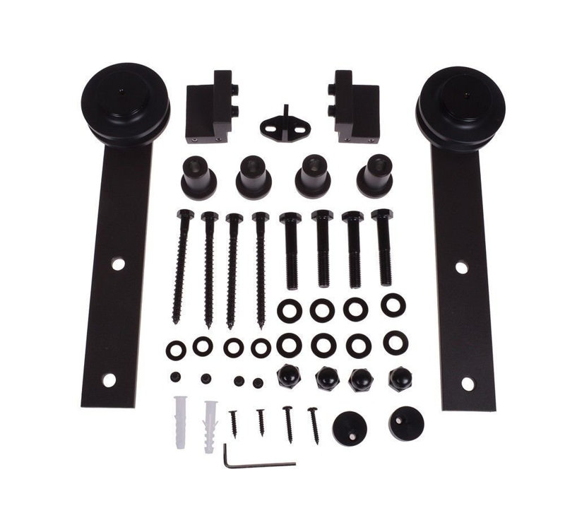 Steel Standard Single Door Barn Door Hardware Kit, Dark Coffee