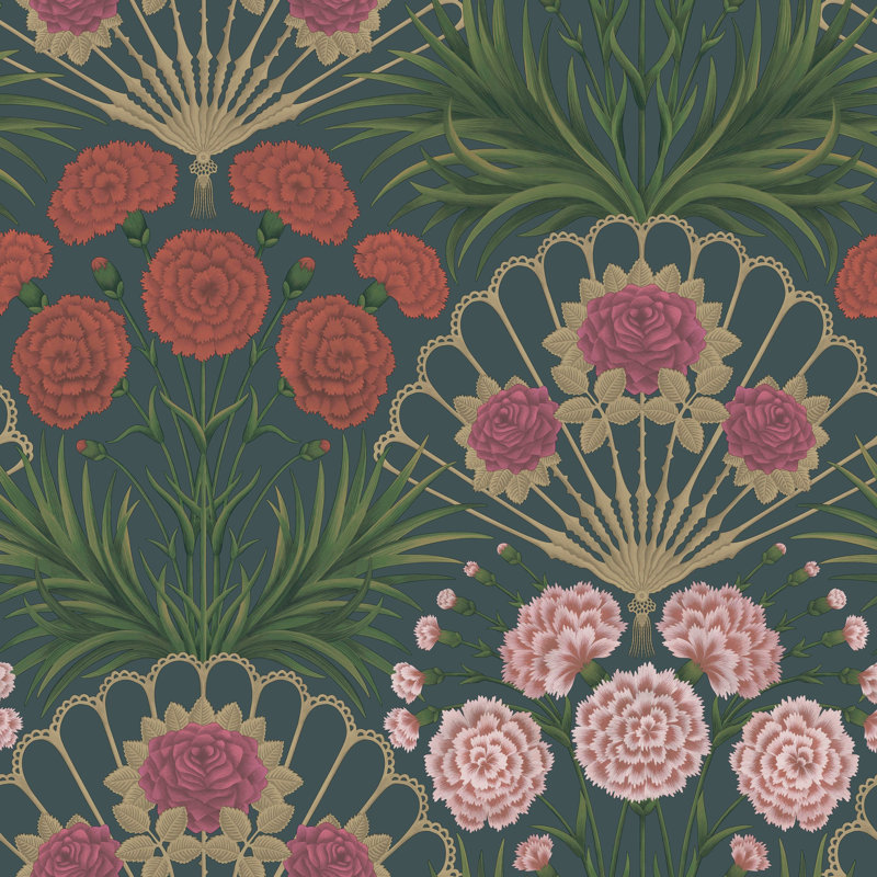 Floral Wallpaper Roll, Magenta/Red/Metallic Glover/Ink