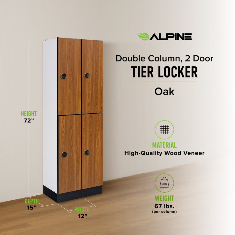 Casier de rangement en bois à 2 colonnes et 2 compartiments avec serrure numérique, Yellow