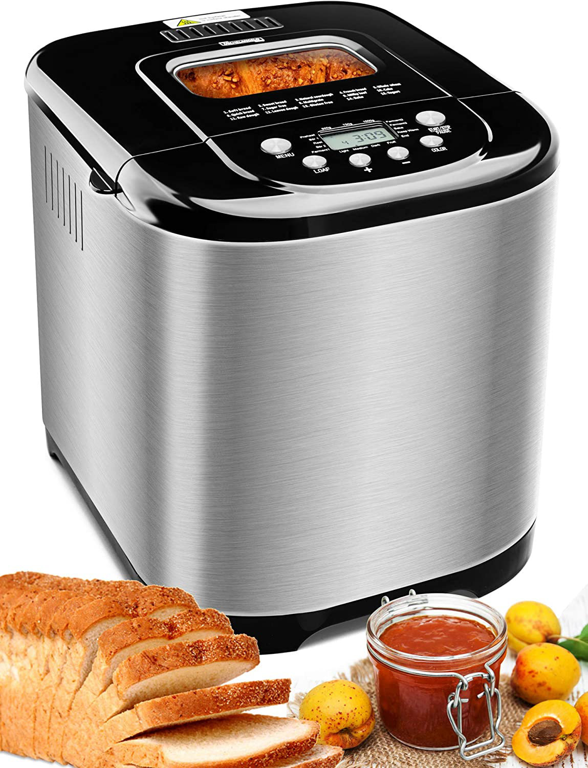 MICHELANGELO Stainless Steel Bread Machine Makerï¼Œ2.2lb 15in1
