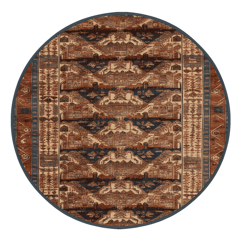 Tapis brun turc lavable à la machine, Rond 3 pi